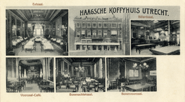 4994 Collage van 6 foto's van café-restaurant Haagsche Koffyhuis (Vredenburg 17) te Utrecht.